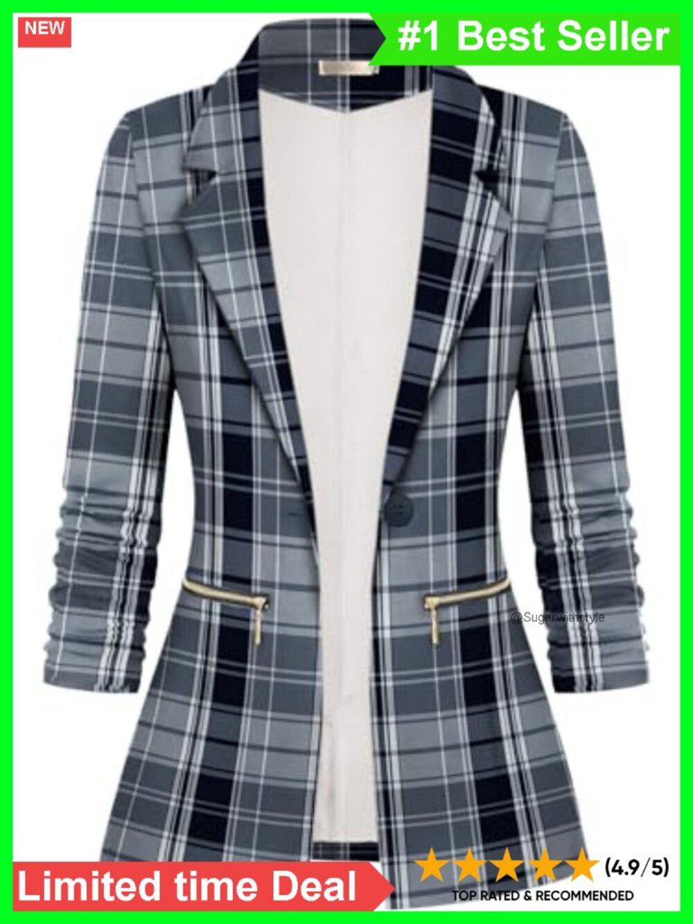 Women's Stretch Long Sleeve Blazer Notch Lapel Work Office Suit Jacket